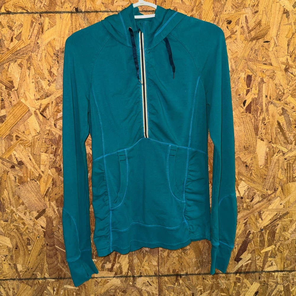 Athleta Teal 1/4 Zip Hoodie Athletic Jacket Workout Running Gym Yoga Sporty S